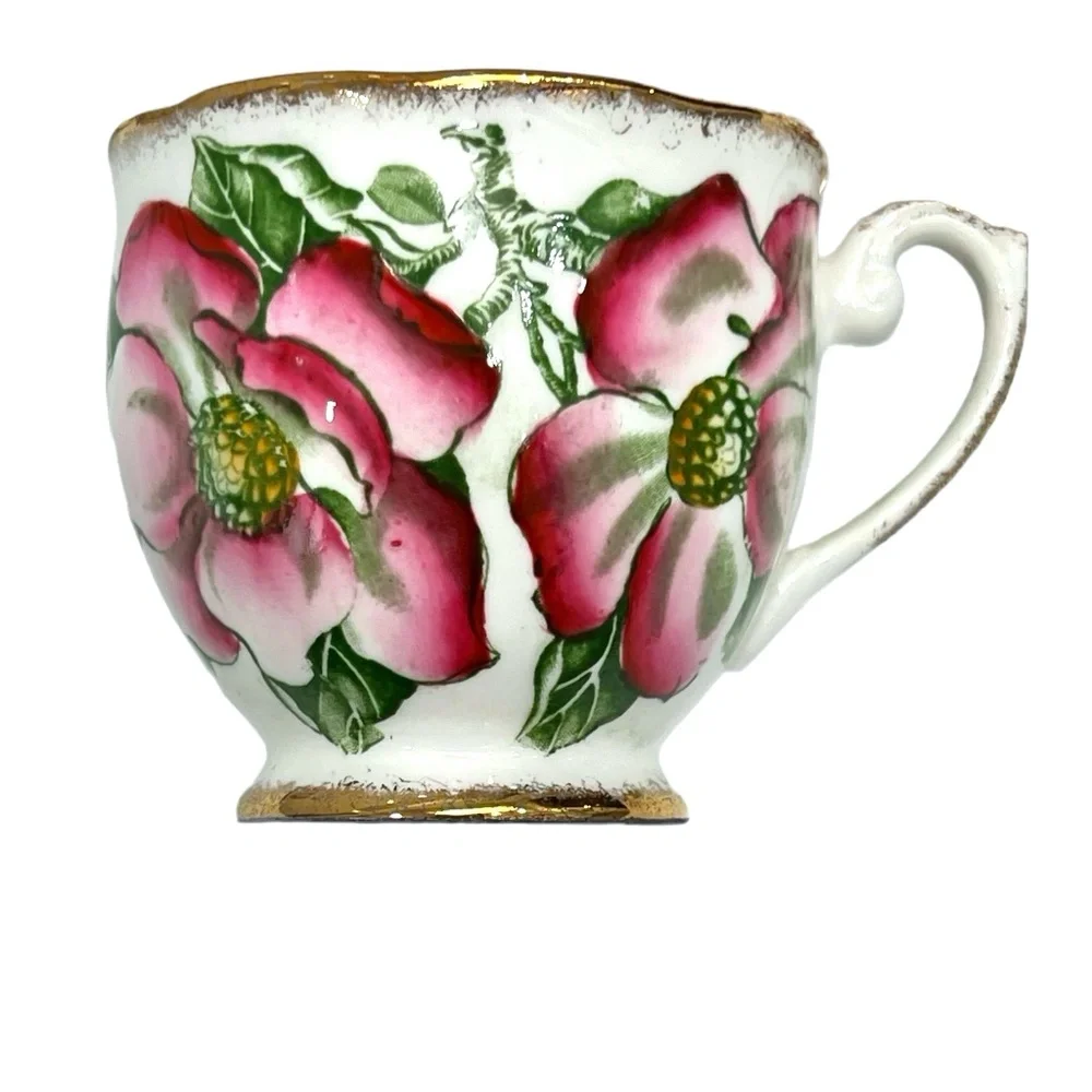 QUEEN ANNE MAGNOLIA BONE CHINA SET OF 5 CUPS & SAUCERS & 1 CREAMER WITH SAUCER